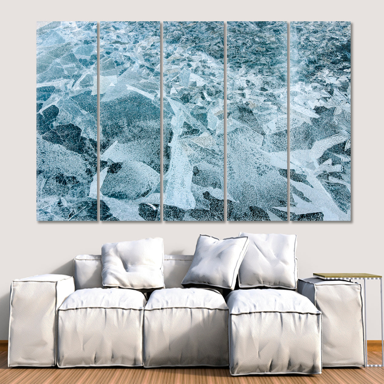 FROZEN LAKE Abstract Ice Crack Artwork Abstract Art Print Artesty 5 panels 36" x 24" 