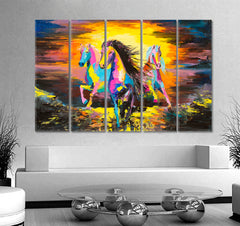 TRIO OF HORSES Animals Canvas Print Artesty 5 panels 36" x 24" 