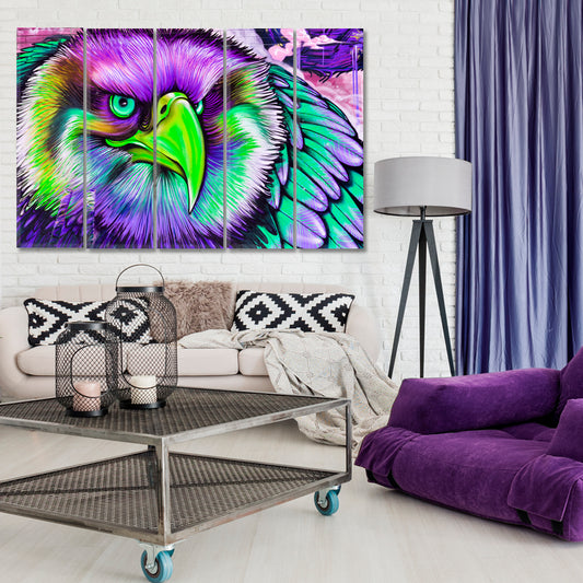 EAGLE Wall Street Art Abstract Vibrant Graffiti Animals Montreal Canada Canvas Print Street Art Canvas Print Artesty 5 panels 36" x 24" 