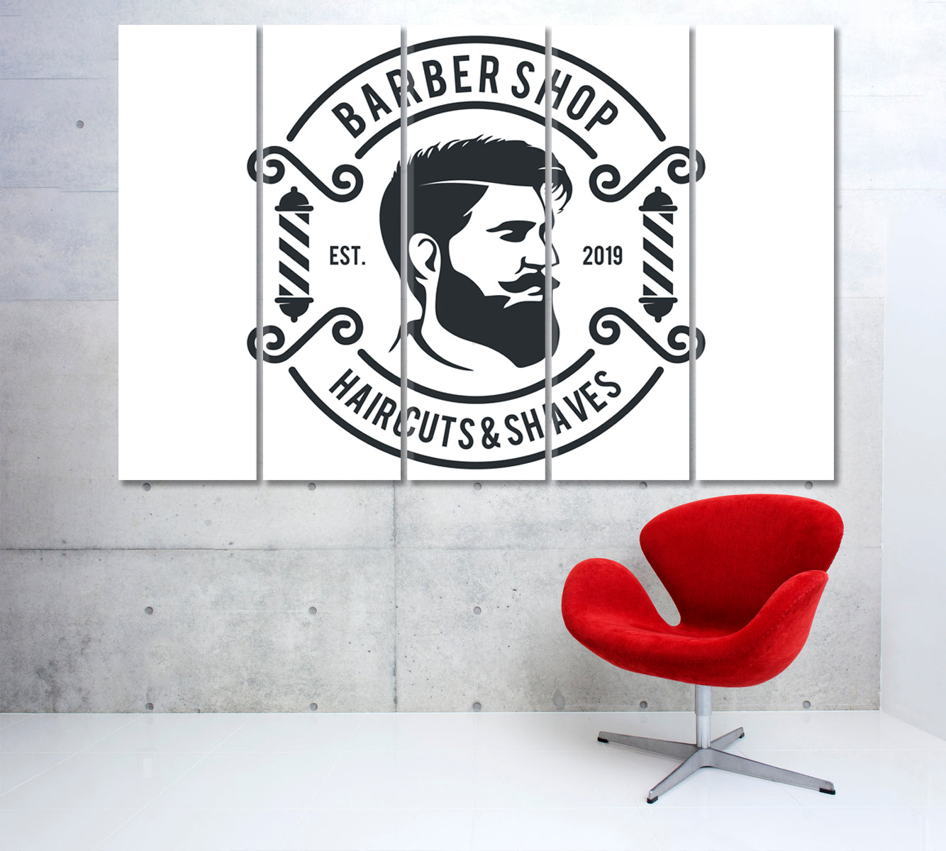 MAN BEAUTY Barbershop Salon Black And White Business Concept Wall Art Artesty 5 panels 36" x 24" 