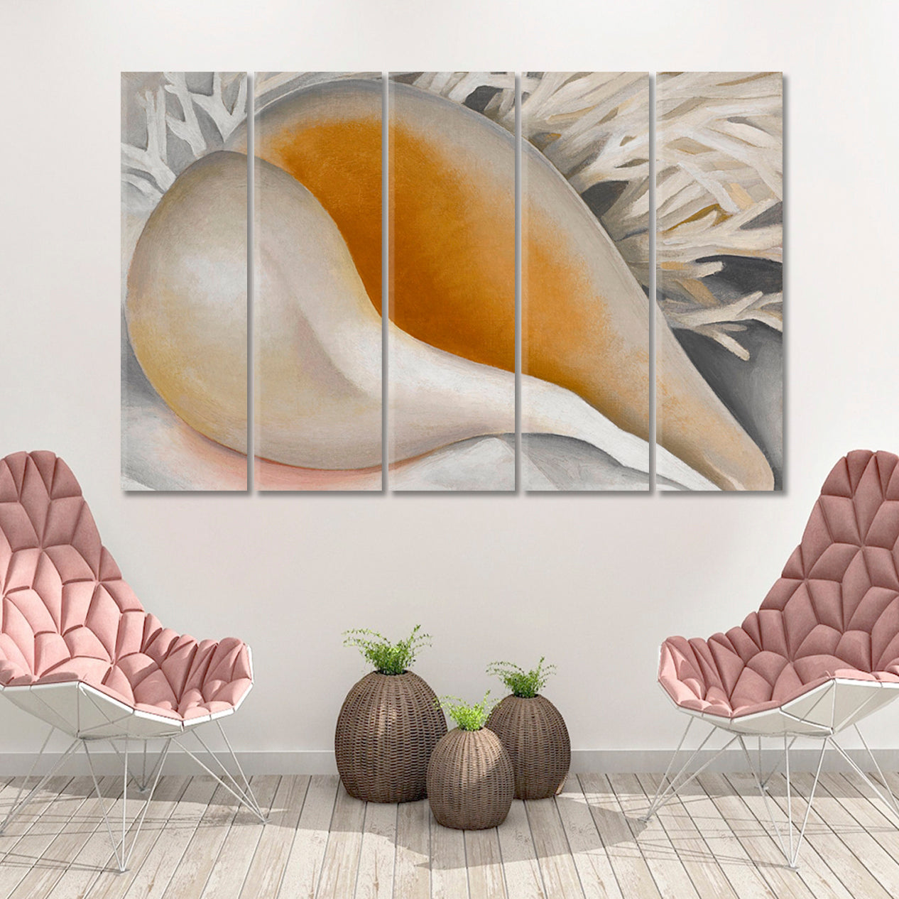 ABSTRACT SHELL Unique Vision Sea Life Nature Shapes and Forms Contemporary Art Artesty 5 panels 36" x 24" 