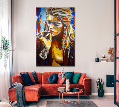 INNER-CITY QUEEN | Smoking Girl Modern Poster Grunge Canvas Print - Vertical Fine Art Artesty   