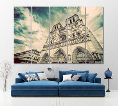 Notre Dame Cathedral in Paris France Artistic Vintage Style Cities Wall Art Artesty 5 panels 36" x 24" 