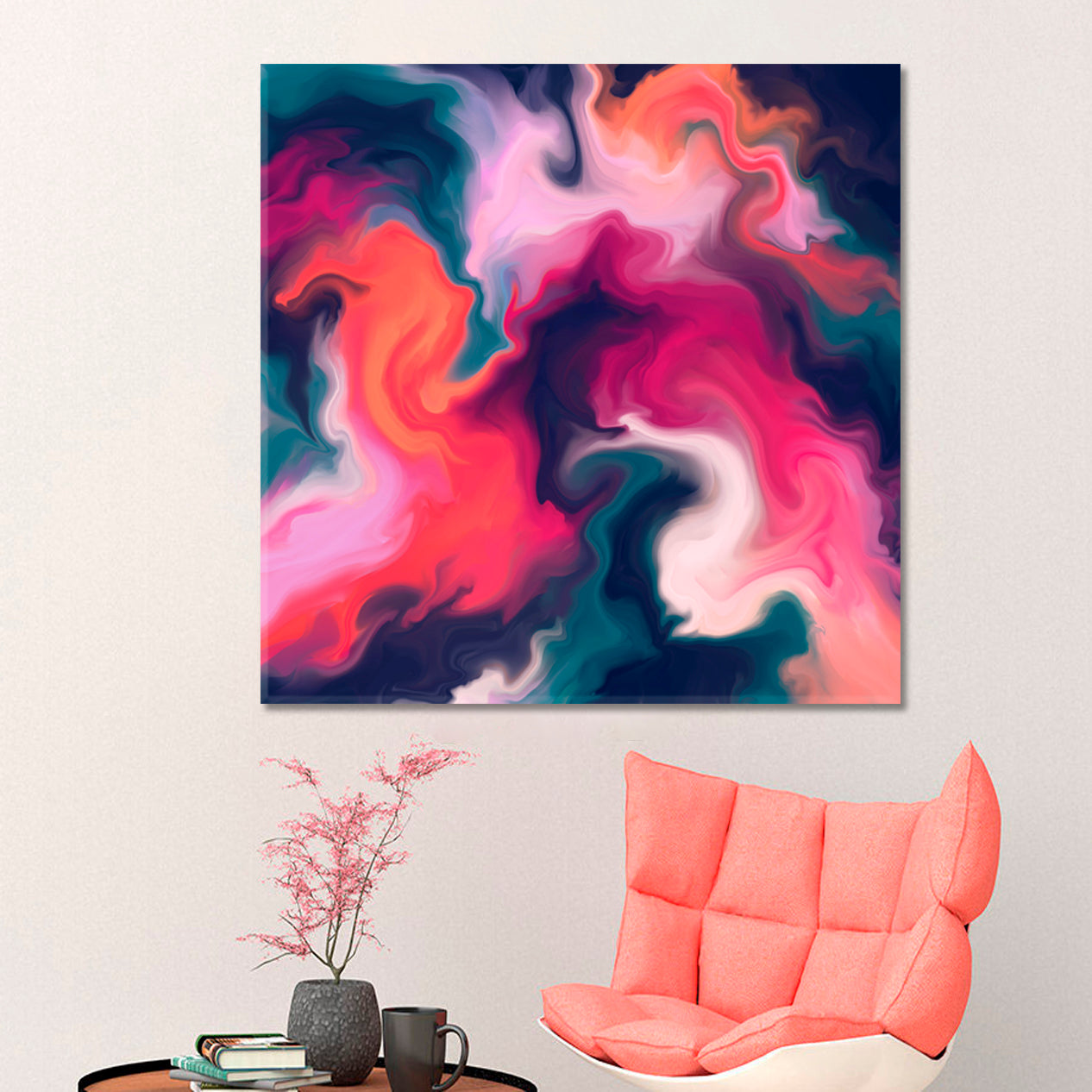 Deep Rich Colour Combinations Vivid Modern Art Unique Creative Design | Square Fluid Art, Oriental Marbling Canvas Print Artesty   