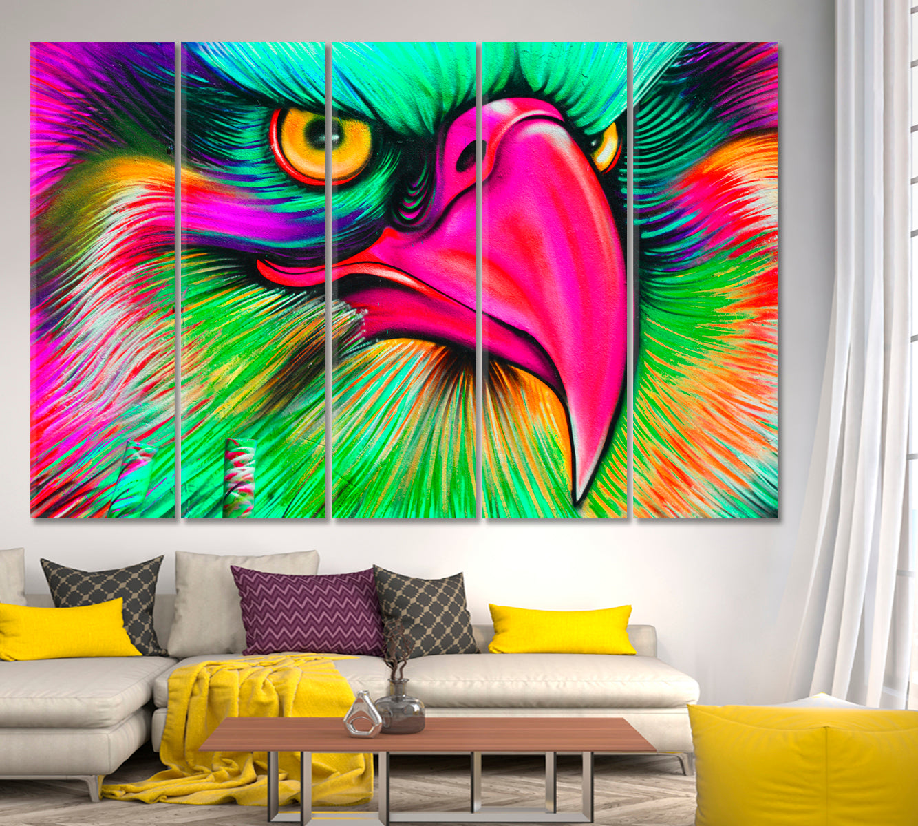 MONTREAL EAGLE Wall Street Art Abstract Vibrant Graffiti Animals Montreal Canada Canvas Print Animals Canvas Print Artesty 5 panels 36" x 24" 