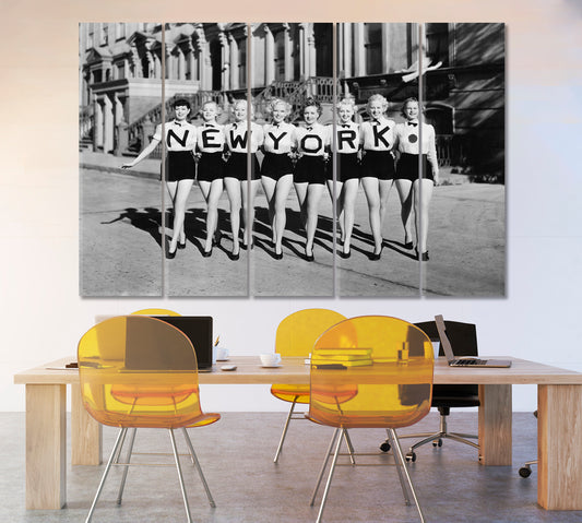 RETRO NYC Amazing Vintage Photo New York City Beautiful Women Chorus Line USA Pride Vintage Affordable Canvas Print Artesty 5 panels 36" x 24" 