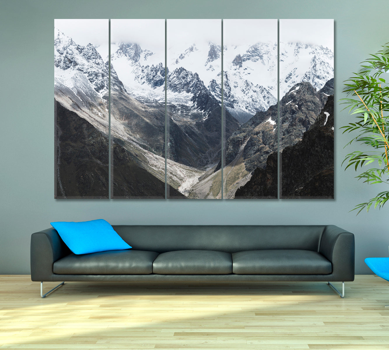 Snowy Mountain Ridge Peak Cold Cloudy Elbrus Landscape Scenery Landscape Fine Art Print Artesty 5 panels 36" x 24" 