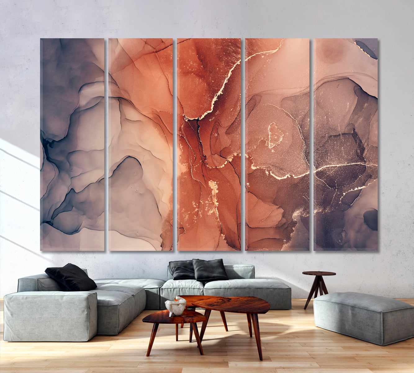 Modern contemporary Fluid Fluid Art, Oriental Marbling Canvas Print Artesty 5 panels 36" x 24" 