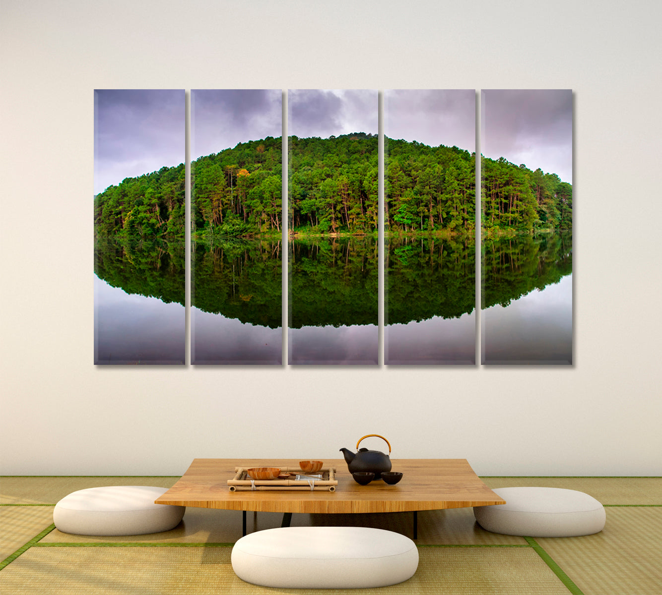 AMAZING Nature Reflection of pine tree in a lake, Thailand Pang Ung Hidden Treasures Scenery Landscape Fine Art Print Artesty 5 panels 36" x 24" 