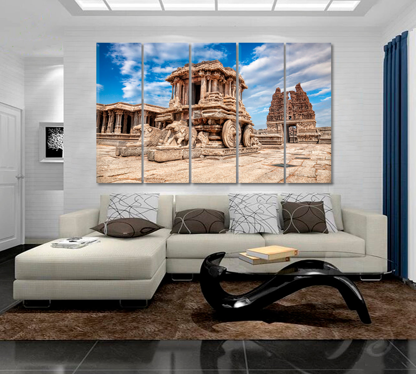 Vitthala Temple Chariot Temple Hampi Ancient Attraction India Rich Culture Canvas Print Traveling Around Ink Canvas Print Artesty 5 panels 36" x 24" 