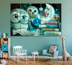 CLEVER OWL Art For Kids Kids Room Canvas Art Print Artesty 5 panels 36" x 24" 