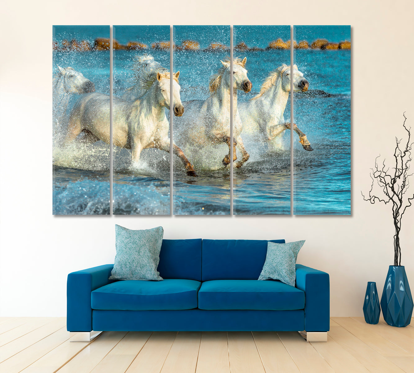 Beautiful White Horses Animals Canvas Print Artesty 5 panels 36" x 24" 