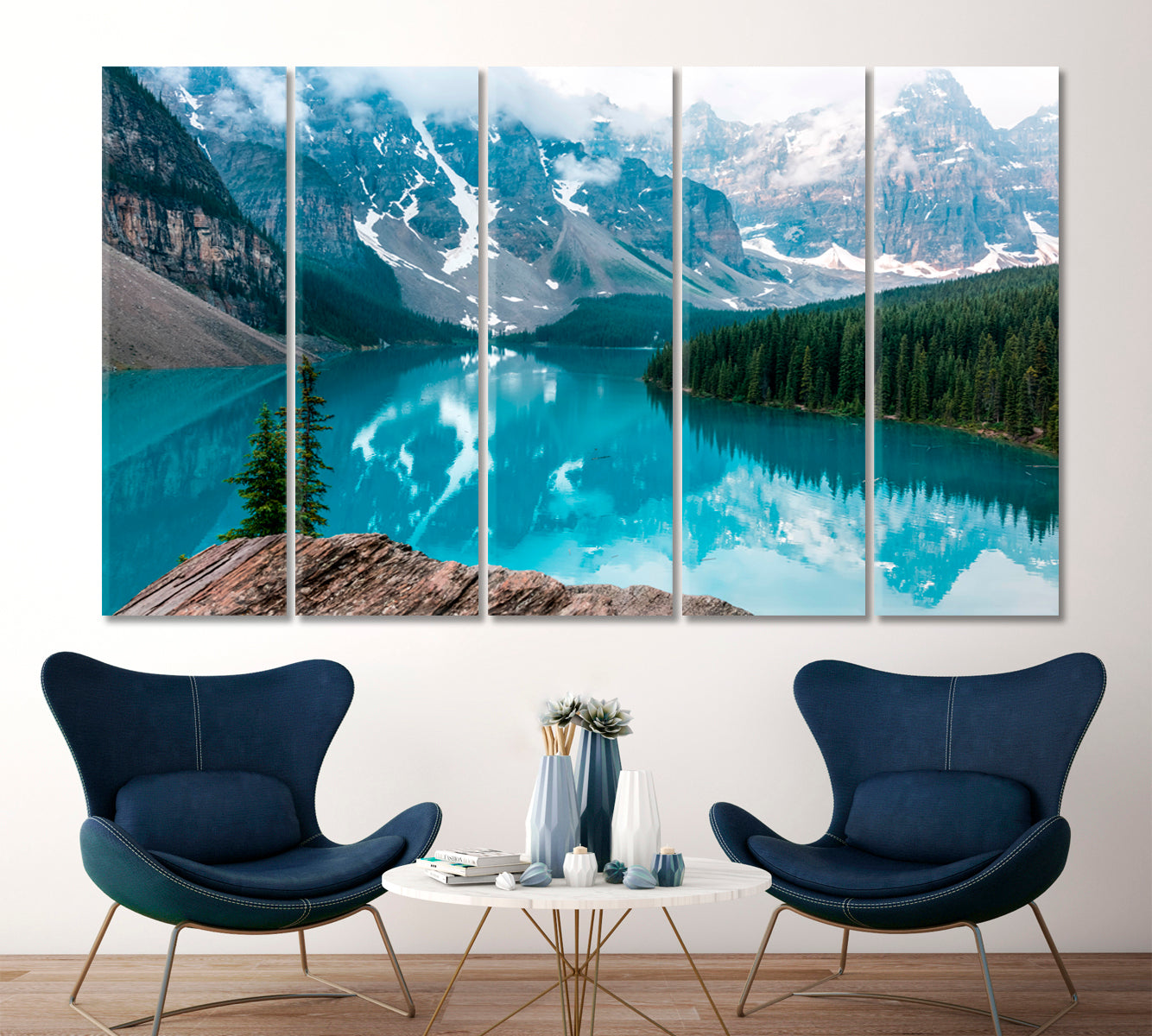 Beautiful Mountain Moraine Lake Banff National Park Canada Famous Landmarks Artwork Print Artesty 5 panels 36" x 24" 