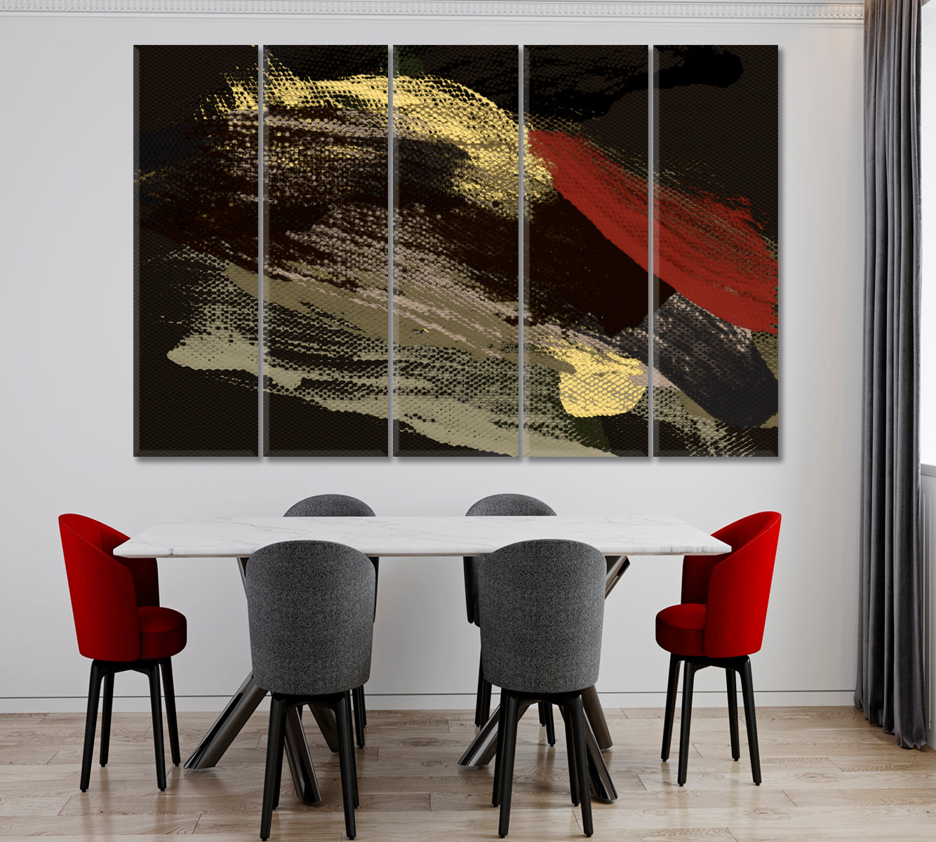 Red Yellow Khaki Brush Strokes Of Fat Paint On Black Modern Art Abstract Art Print Artesty   