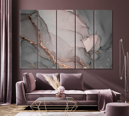 Modern Alcohol Ink Mix Marble Print Creative Splash Geode Oil Flow Fluid Art, Oriental Marbling Canvas Print Artesty 5 panels 36" x 24" 