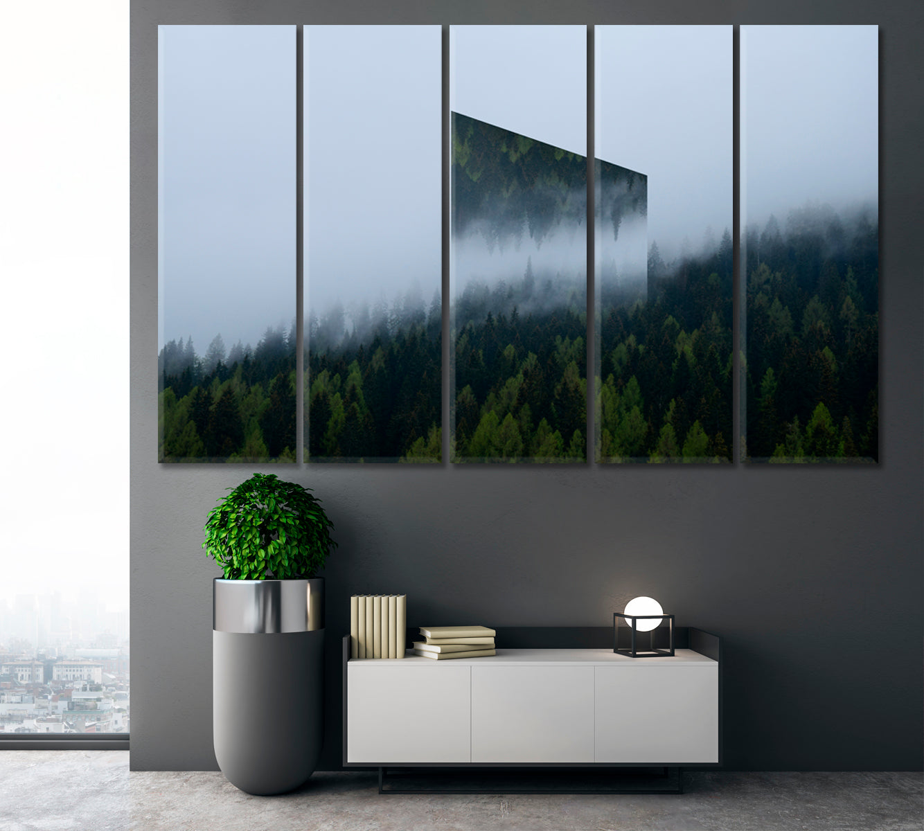 Scenic View Misty Alpine Forest Photo Art Artesty 5 panels 36" x 24" 