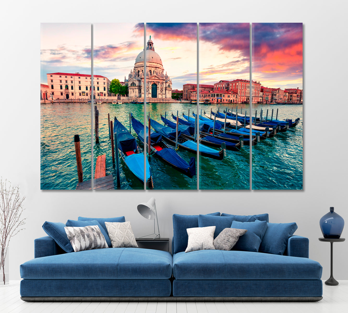 Gondolas Grand Canal Basilica Santa Maria Venice Italy Cities Wall Art Artesty 5 panels 36" x 24" 