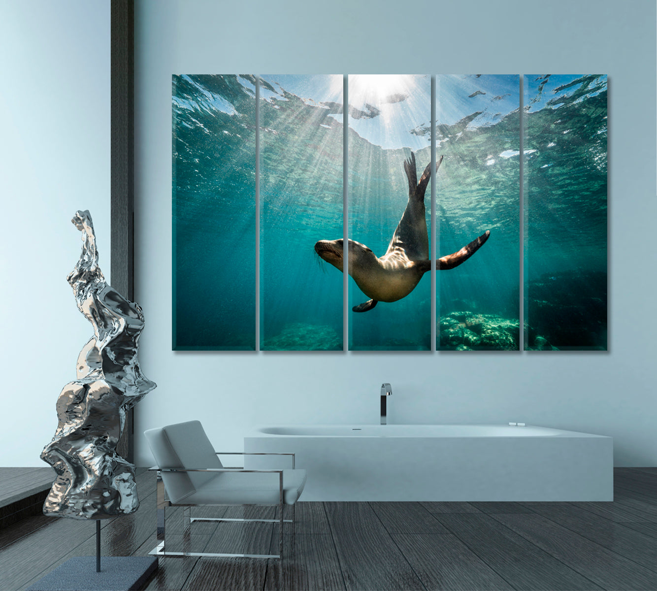 Sea Life A beautiful Shot of a California Sea Lion Seal Nautical, Sea Life Pattern Art Artesty 5 panels 36" x 24" 