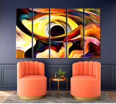 Precognition Abstract Allegory Human Profile and Eye Consciousness Art Artesty 5 panels 36" x 24" 