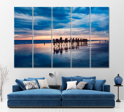 CAMELCADE Camels Shore Sunset Cable Beach Australia Landscape Scenery Landscape Fine Art Print Artesty 5 panels 36" x 24" 