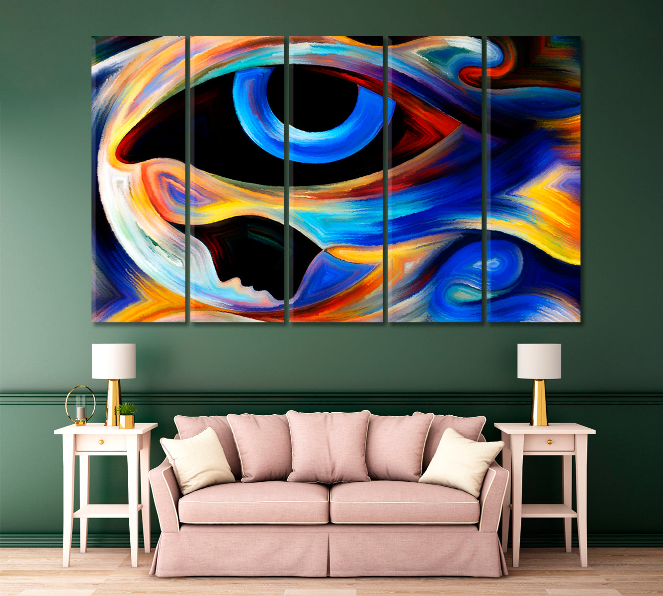 Intuition, Human Profile and Eye Consciousness Art Artesty 5 panels 36" x 24" 
