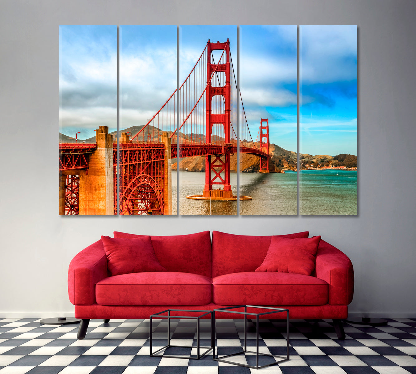 Famous Golden Gate Bridge San Francisco Poster Cities Wall Art Artesty 5 panels 36" x 24" 