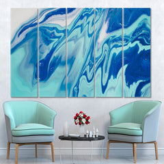 Shades of Blue Acrylic Mix Abstract Colorful Marble Splash Fluid Fluid Art, Oriental Marbling Canvas Print Artesty 5 panels 36" x 24" 