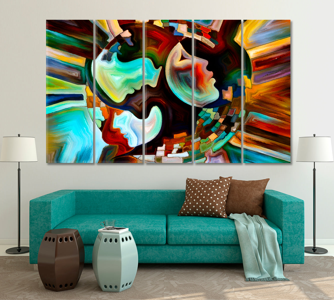Abstract Design Human And Nature Contemporary Art Artesty 5 panels 36" x 24" 