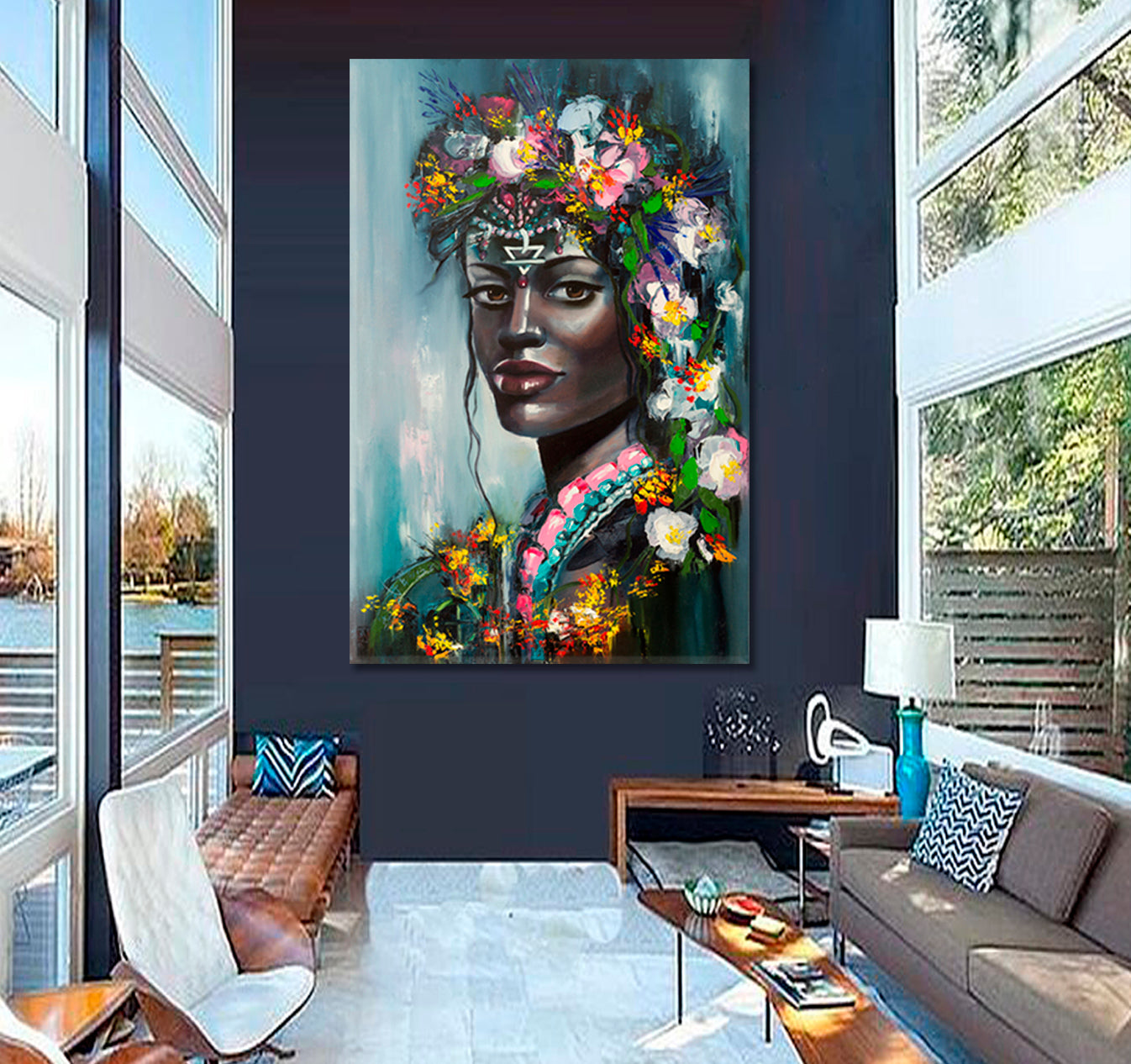 EARTH Beautiful African American Woman Magic and Mythology   - Vertical 1 panel Fine Art Artesty   