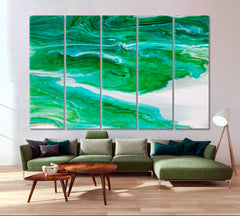 Marble Effect Abstract Green Fluid Acrylic Pattern Fluid Art, Oriental Marbling Canvas Print Artesty 5 panels 36" x 24" 