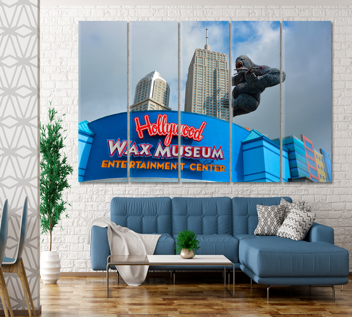 Huge King Kong on Empire State Building Canvas Print Famous Landmarks Artwork Print Artesty 5 panels 36" x 24" 