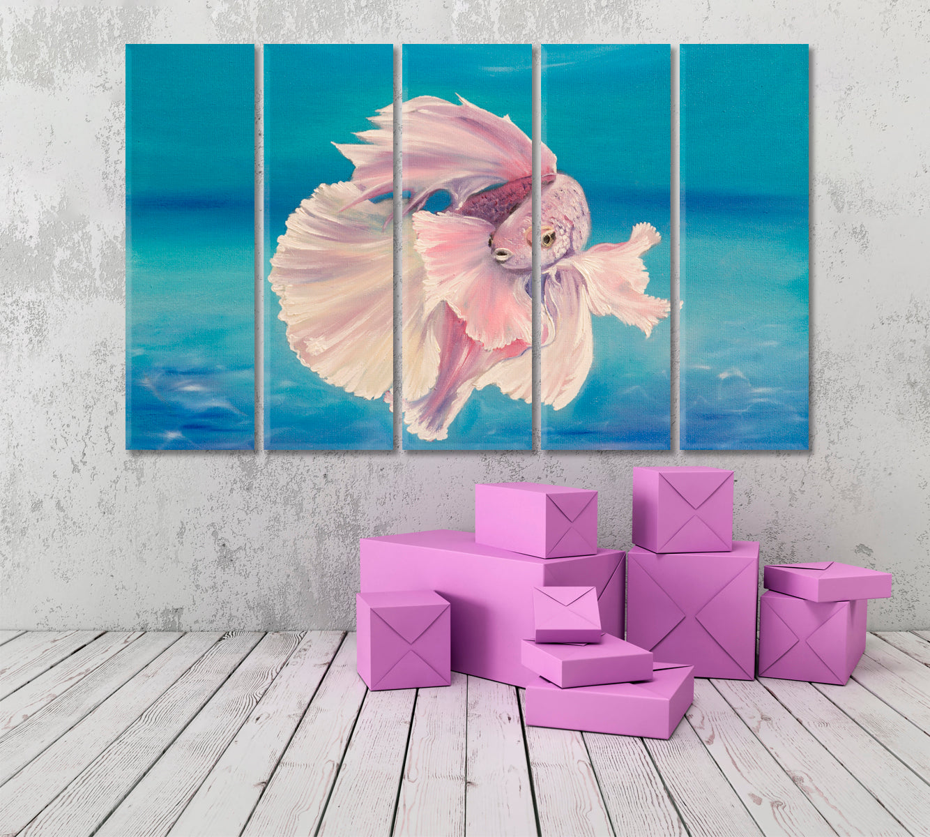 Underwater Sea Life Siamese Fighting Fish Sea Bottom Nautical, Sea Life Pattern Art Artesty 5 panels 36" x 24" 