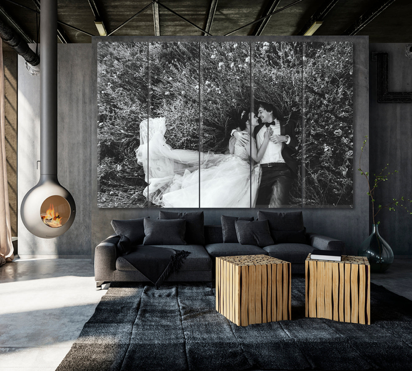 HAPPINESS Happy Life Couple Bride and Groom Wedding Love Family Marriage B&W Black and White Wall Art Print Artesty   