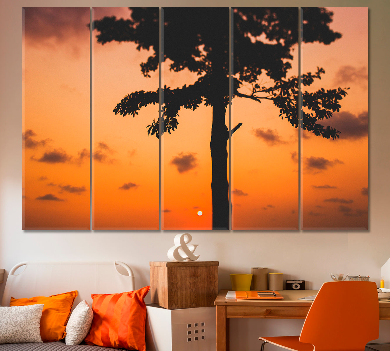 EXOTIC SAVANNAH Amazing Romantic Colorful Red Sunset Tropical Landscape Canvas Print Nature Wall Canvas Print Artesty   