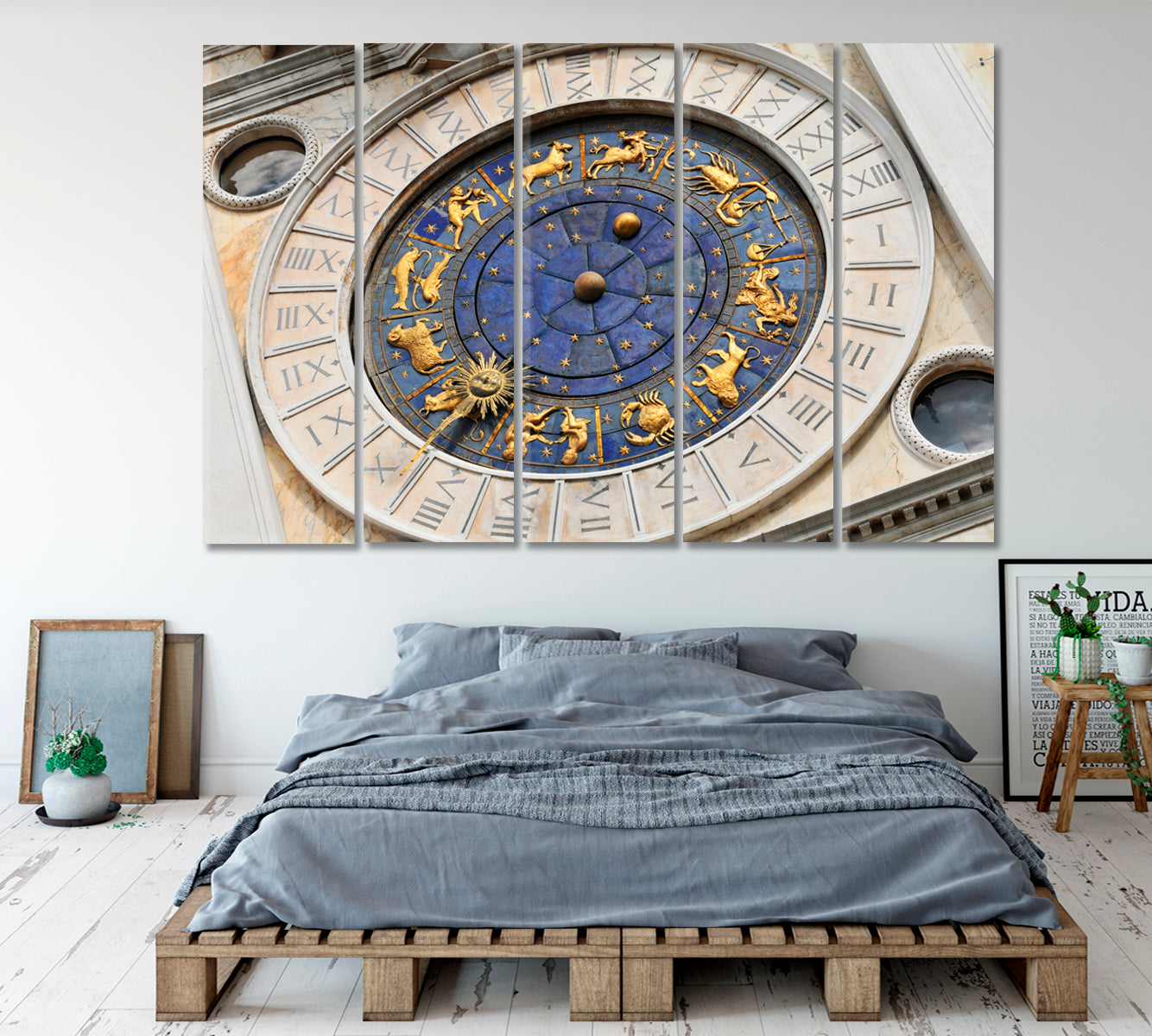 Clock Tower Architectural Detail San Marco Square Venice Italy Famous Landmarks Artwork Print Artesty 5 panels 36" x 24" 