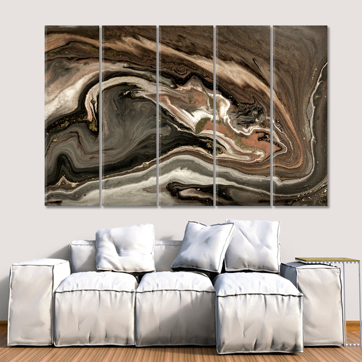 GOLD AGATE RIPPLE Marble Abstract Acrylic Swirls Fluid Art, Oriental Marbling Canvas Print Artesty   