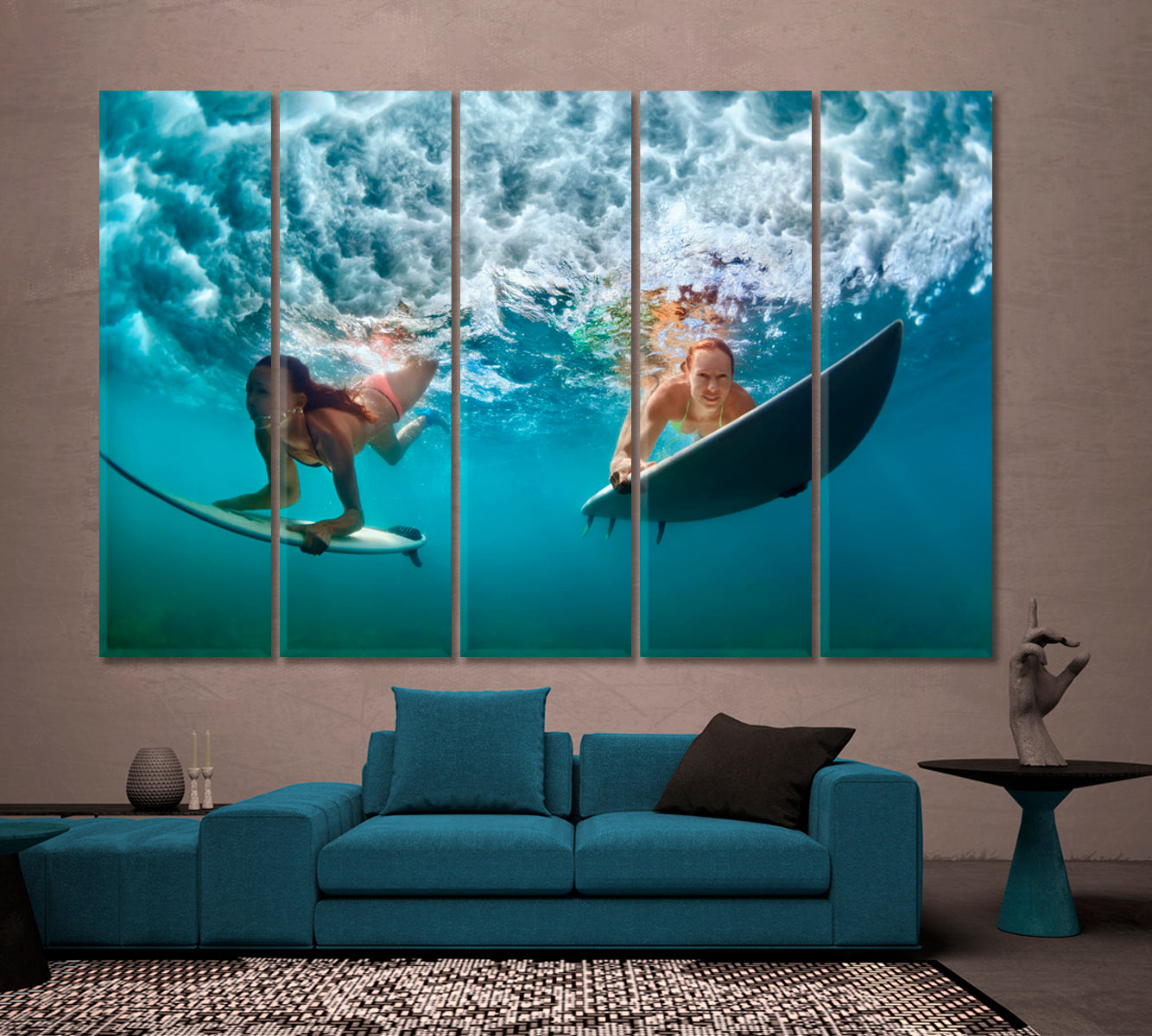 WATER SPORT Surfer Ocean Sea Big Wave Extreme Surfing Dive Nautical, Sea Life Pattern Art Artesty 5 panels 36" x 24" 