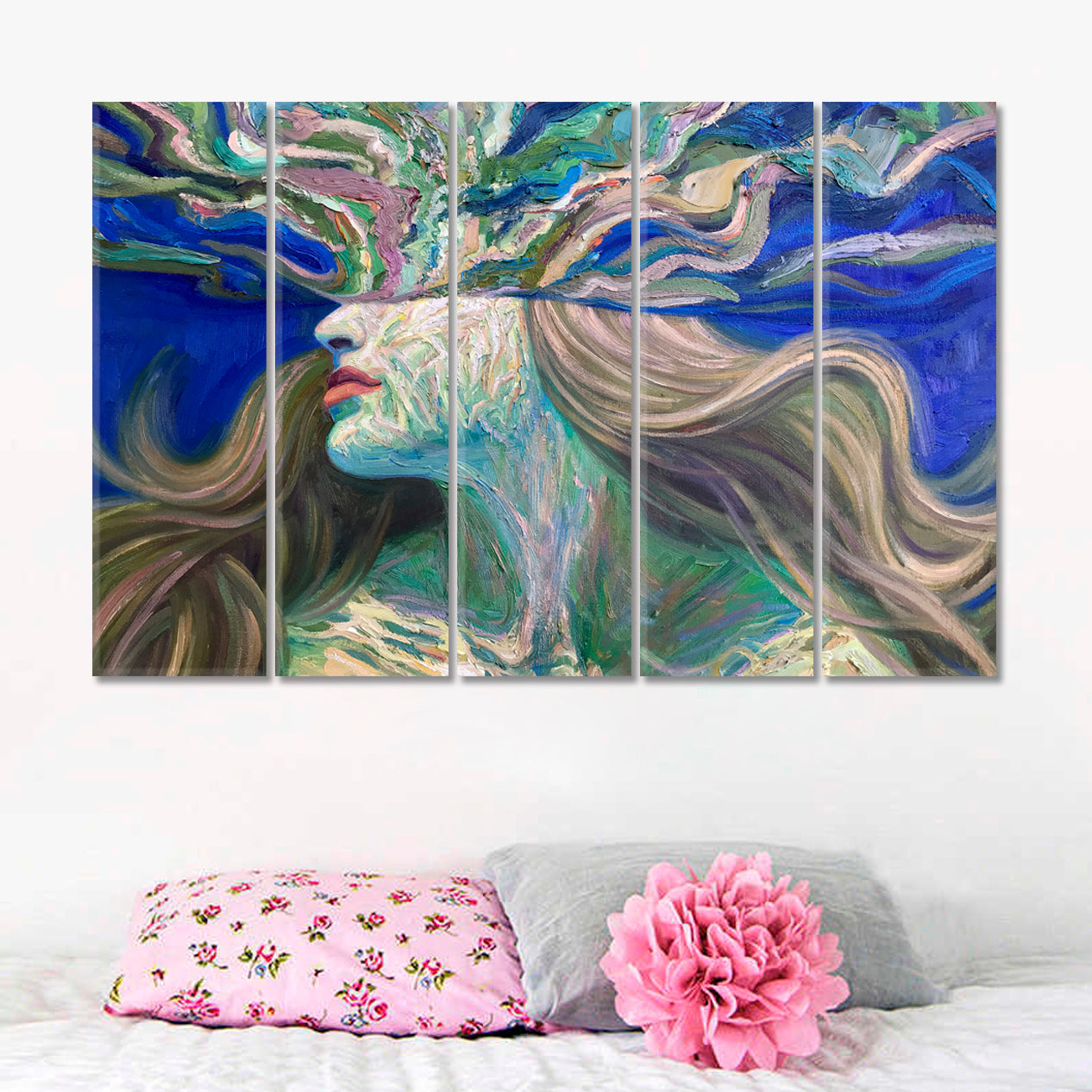 UNDERWATER Contemporary Art Beautiful Woman Fine Art Artesty 5 panels 36" x 24" 