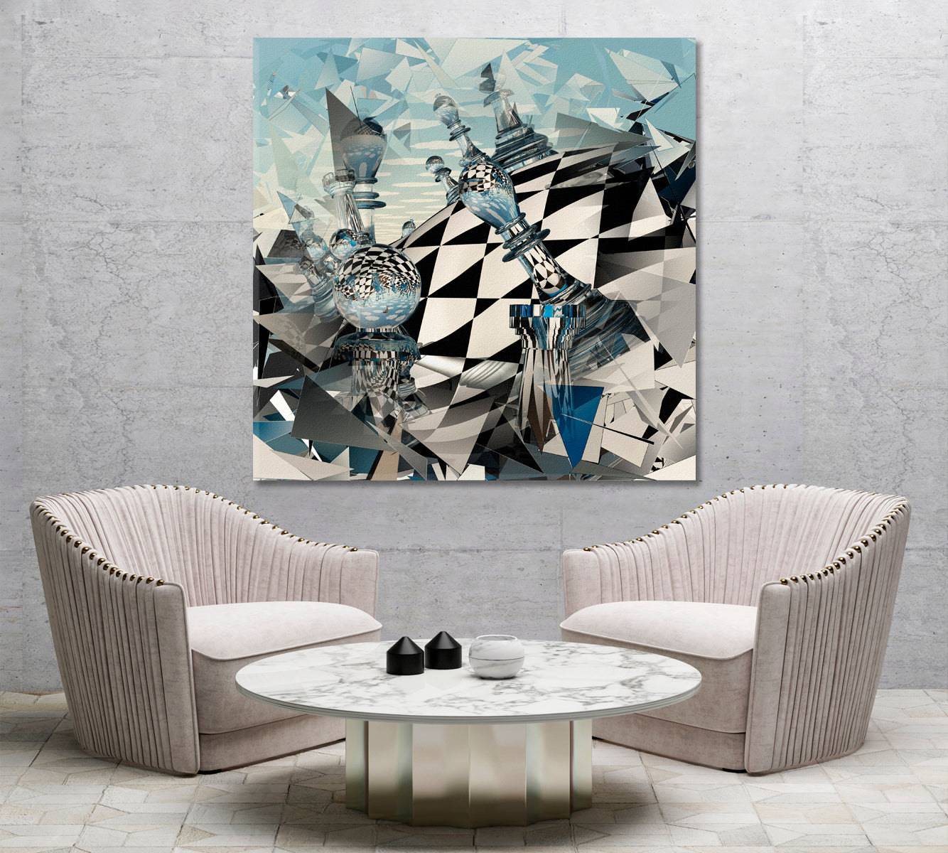 Surreal Chess Landscape Mystical Futuristic Trippy Psychedelic Surreal Fantasy Large Art Print Décor Artesty 1 Panel 12"x12" 