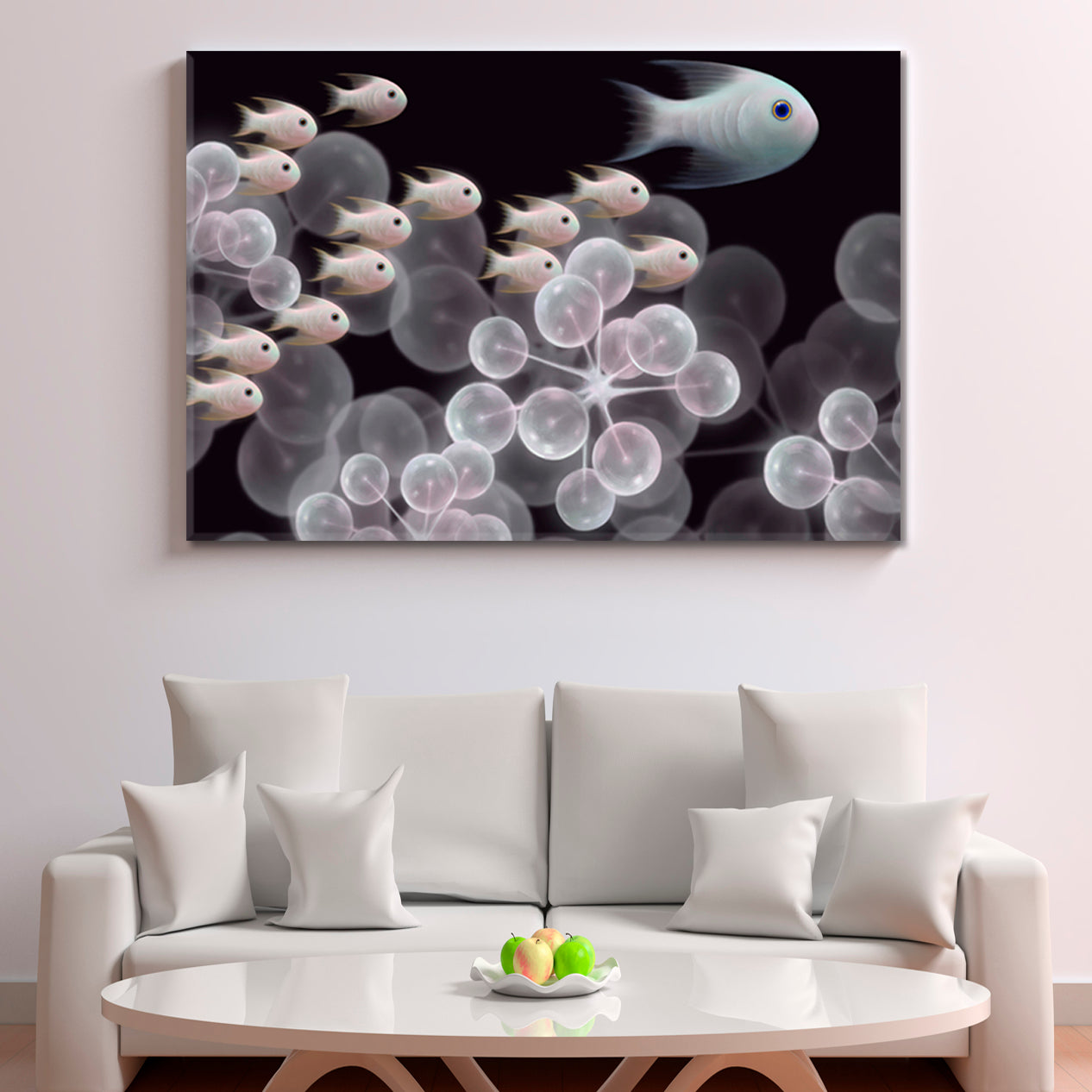 INNER UNIVERSE Live Organism Molecules And Schooling Fish Abstract Fantasy Nautical, Sea Life Pattern Art Artesty   