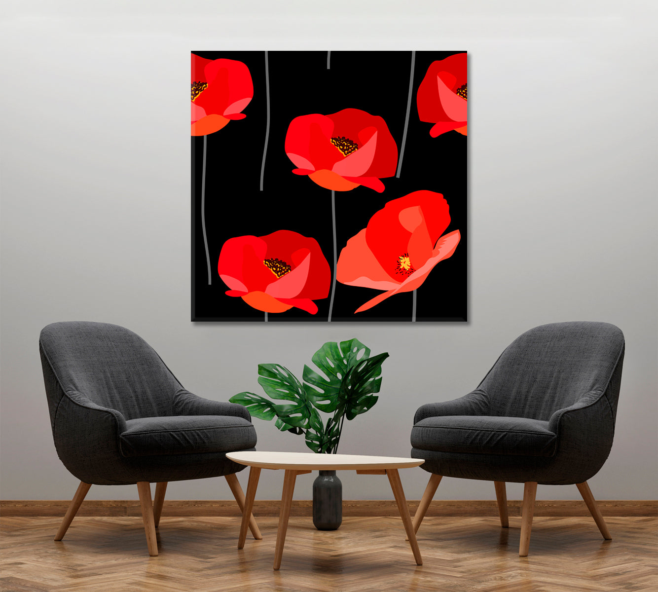 RED POPPIES Vivid Floral Pattern Poster Floral & Botanical Split Art Artesty 1 Panel 12"x12" 