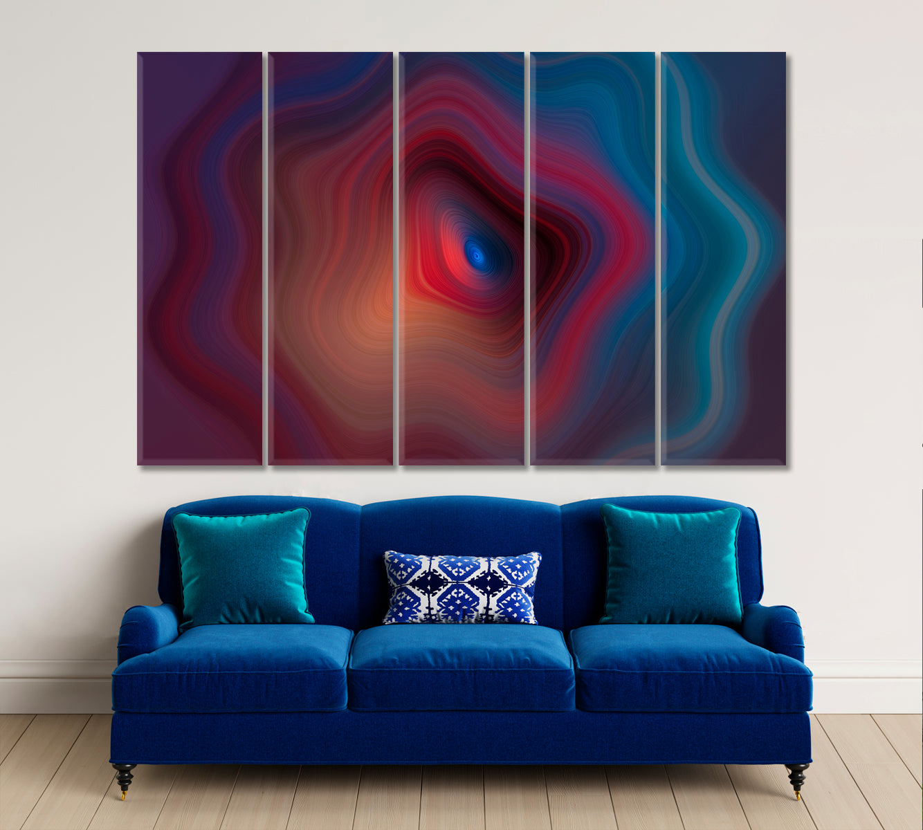 Rainbow Graphic Circular Waves Abstract Gradient Modern Artwork Abstract Art Print Artesty 5 panels 36" x 24" 