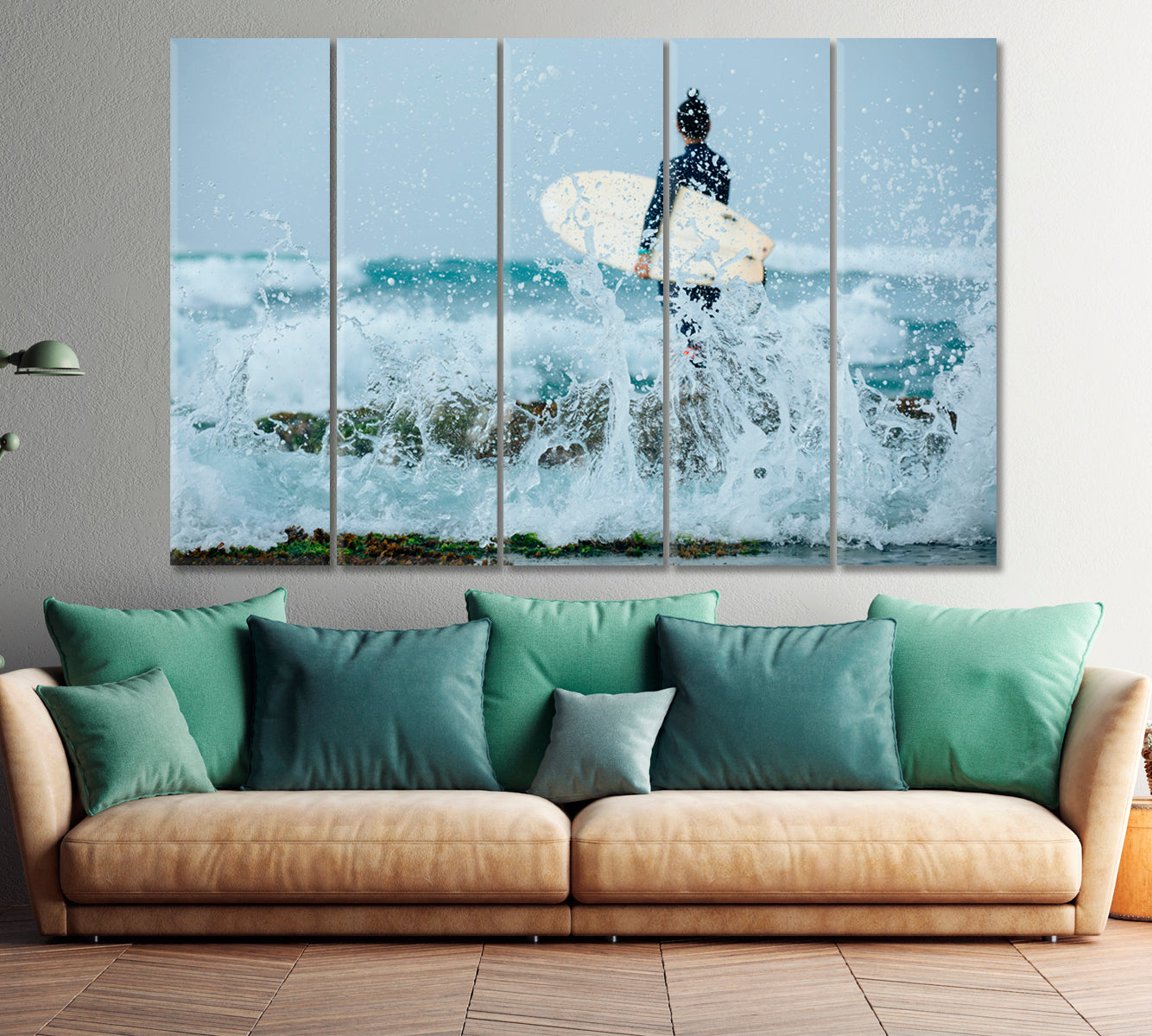 BIG WAVES Surf Wild Ocean Surfer Surfboard Motivation Sport Poster Print Decor Artesty 5 panels 36" x 24" 