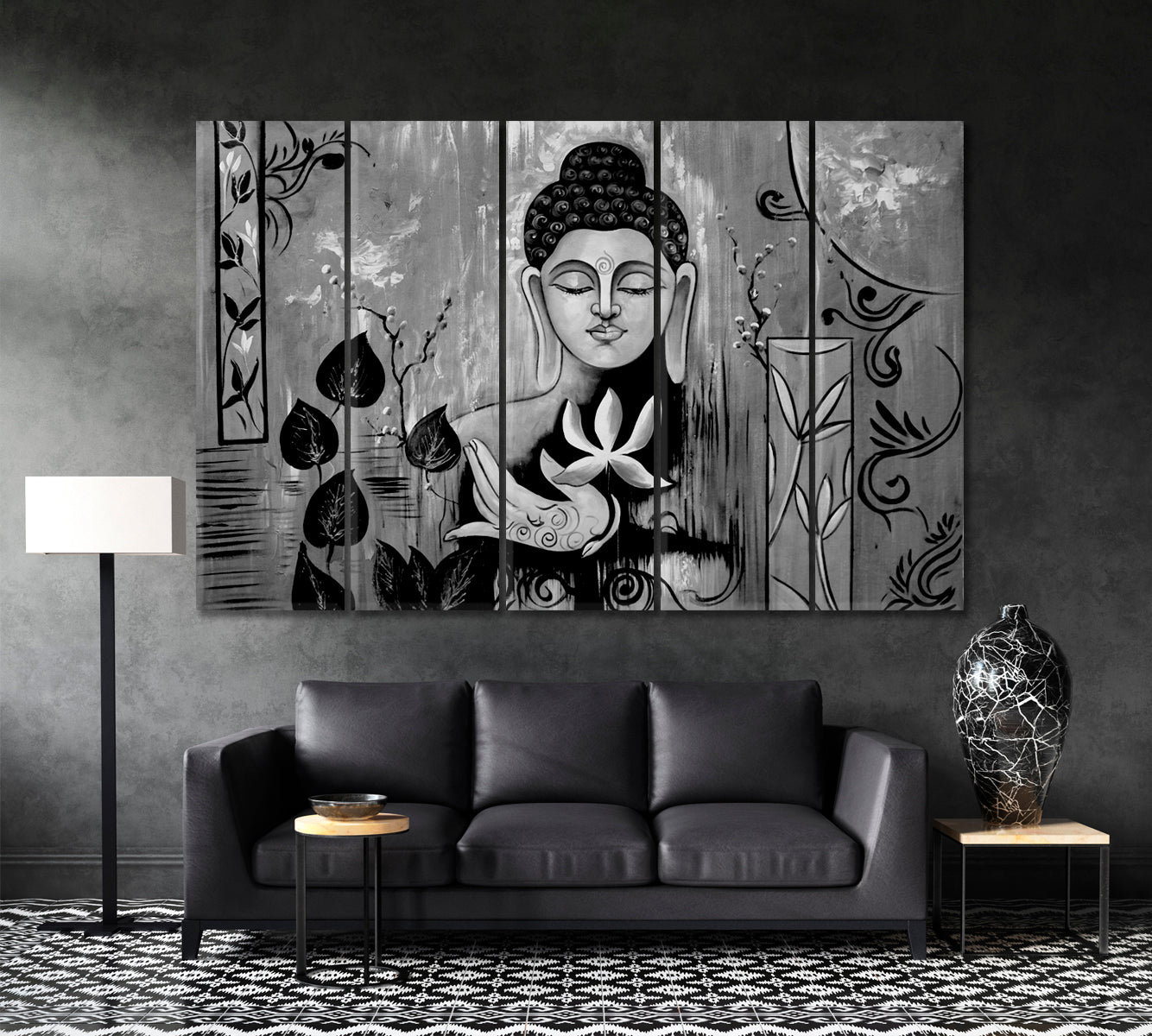 Spiritual Lord Buddha Meditate Black & White Religious Modern Art Artesty   