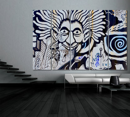 Whimsical Wall Graffity Street Art Doodle Fine Art Canvas Print Street Art Canvas Print Artesty 5 panels 36" x 24" 