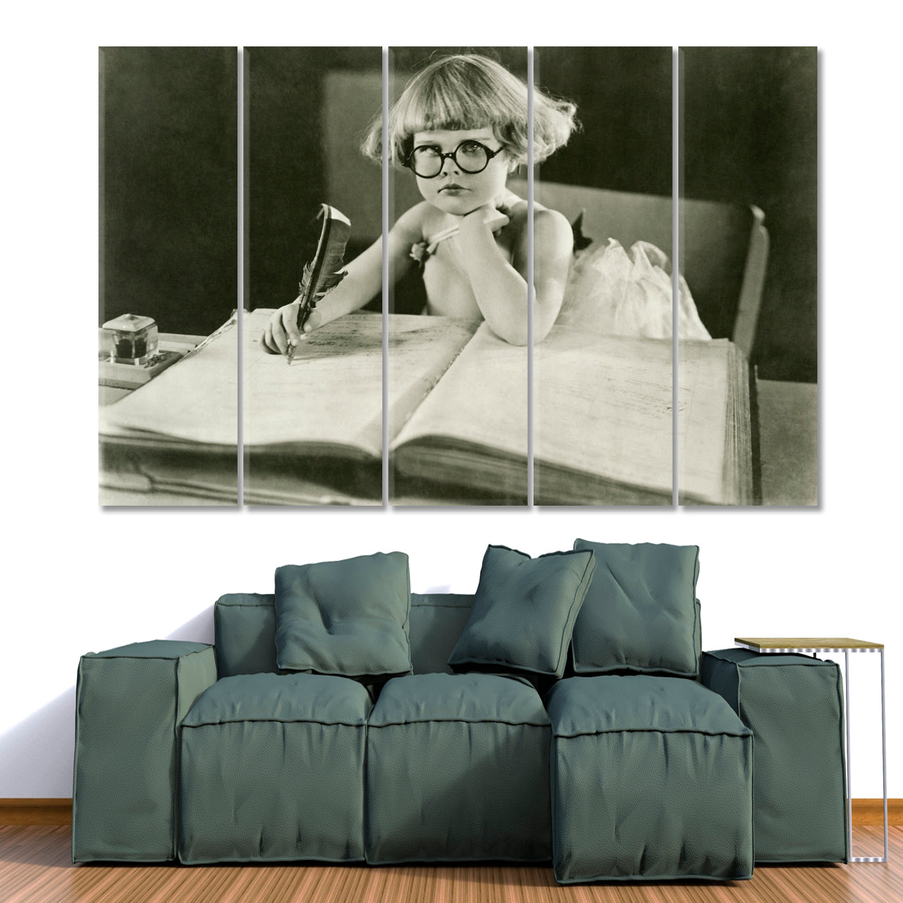 FUTURE WRITER Cute Little Girl Vintage Retro Vintage Affordable Canvas Print Artesty 5 panels 36" x 24" 