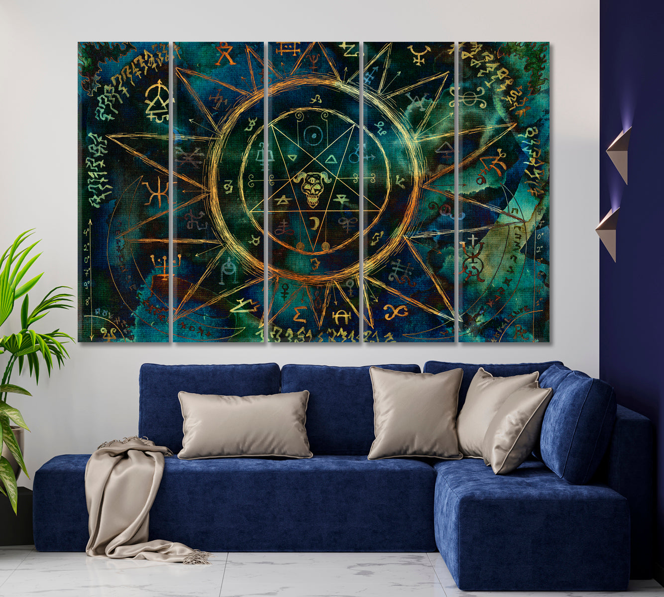 Ouija Magic Mystic Spiritual Pentagram Board Fine Art Artesty 5 panels 36" x 24" 