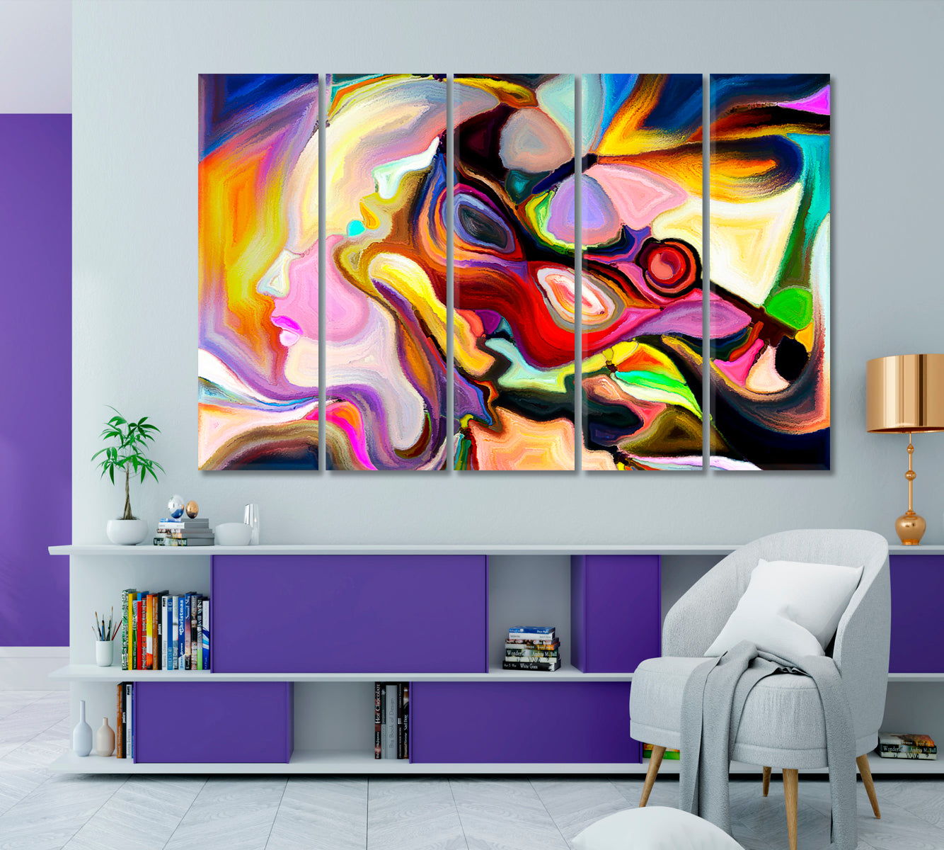 CONTEMPORARY STYLE Human and Abstract Organic Patterns Abstract Art Print Artesty 5 panels 36" x 24" 