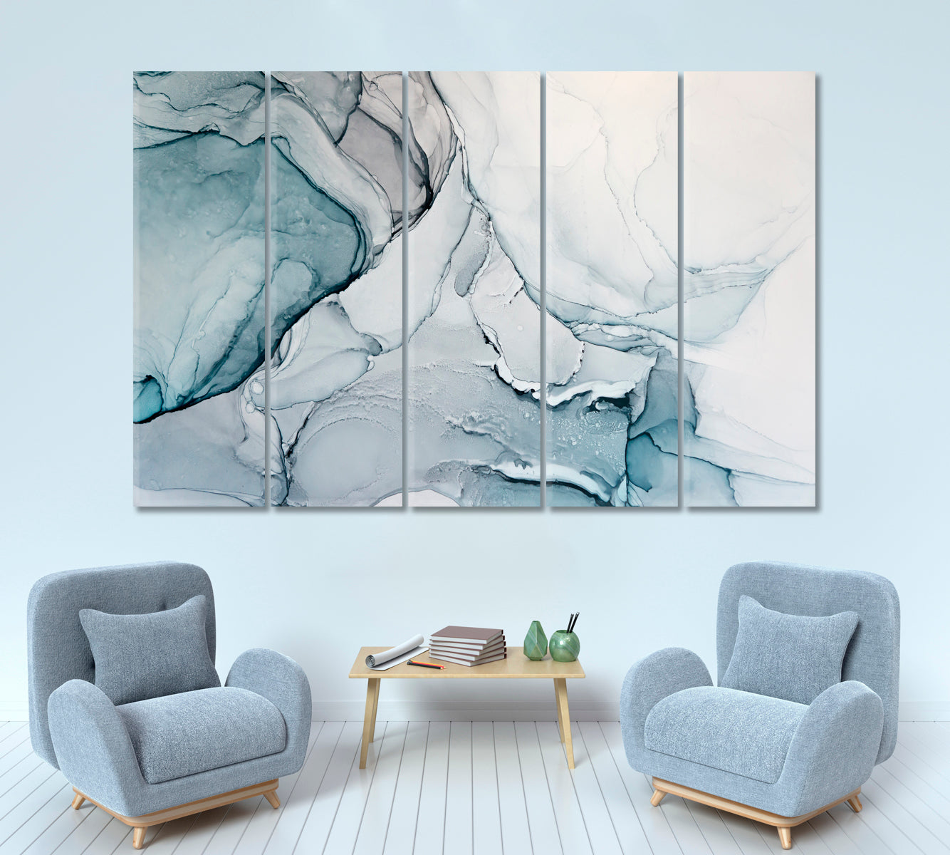 Abstract Marble Modern Contemporary Art Fluid Art, Oriental Marbling Canvas Print Artesty 5 panels 36" x 24" 
