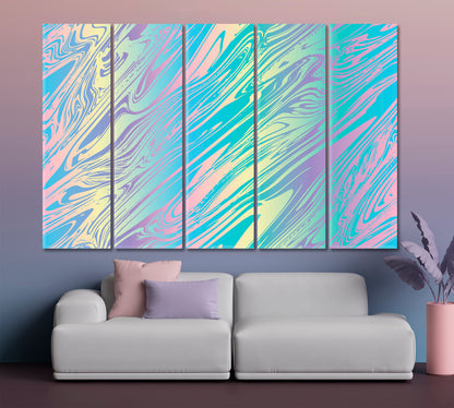 Light Blue Mint Yellow Pink Purple Holographic Pearlized Liquid Marble Fluid Art, Oriental Marbling Canvas Print Artesty   